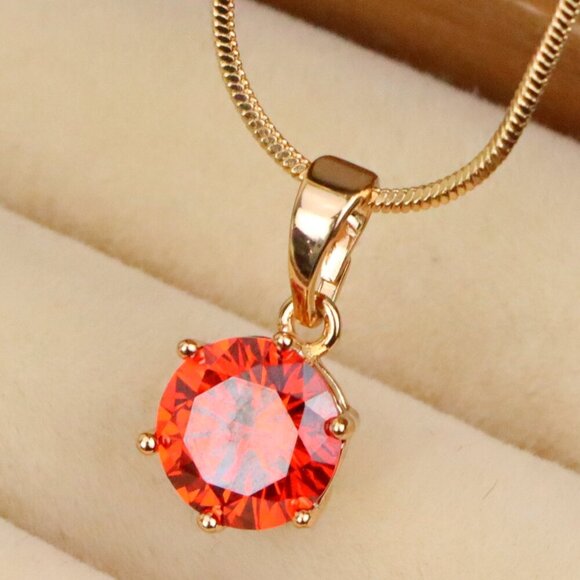 "Fiery Red Round Pendant in Gold Plating with Elegant Minimal Look, XPPT1676 - Picture 1 of 13